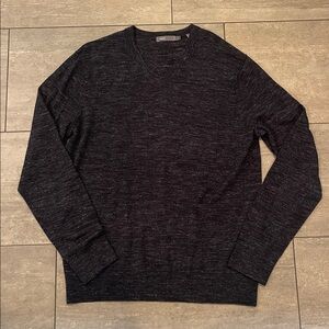 VINCE SWEATER, wool & linen, v neck with chest pocket, large, heathered black